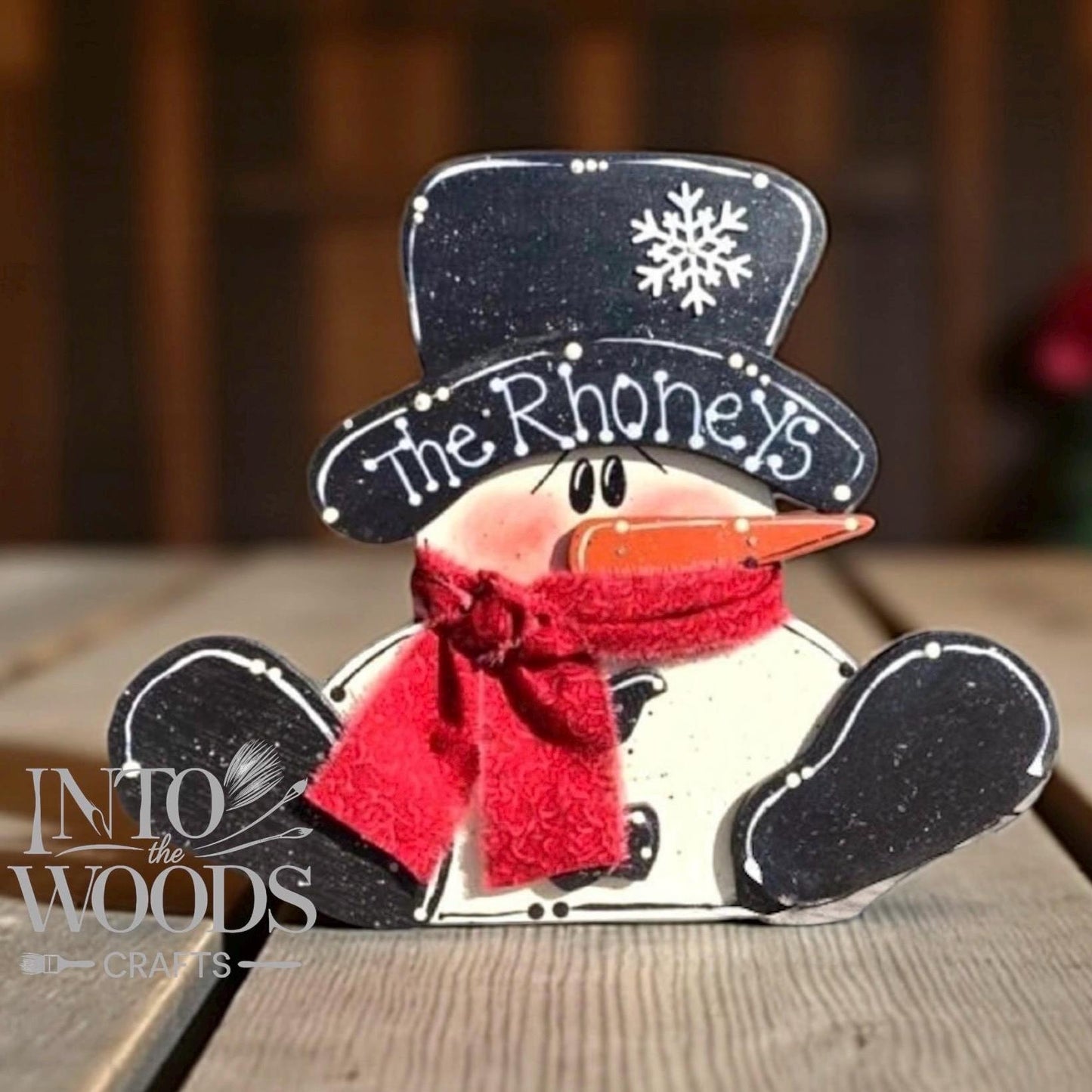 Personalized Snowman Sitter: Hand Cut Wooden Winter Decor