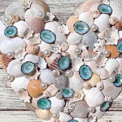 Seashell Heart Wall Decor: Rustic Beach Art, Outer Banks Shells