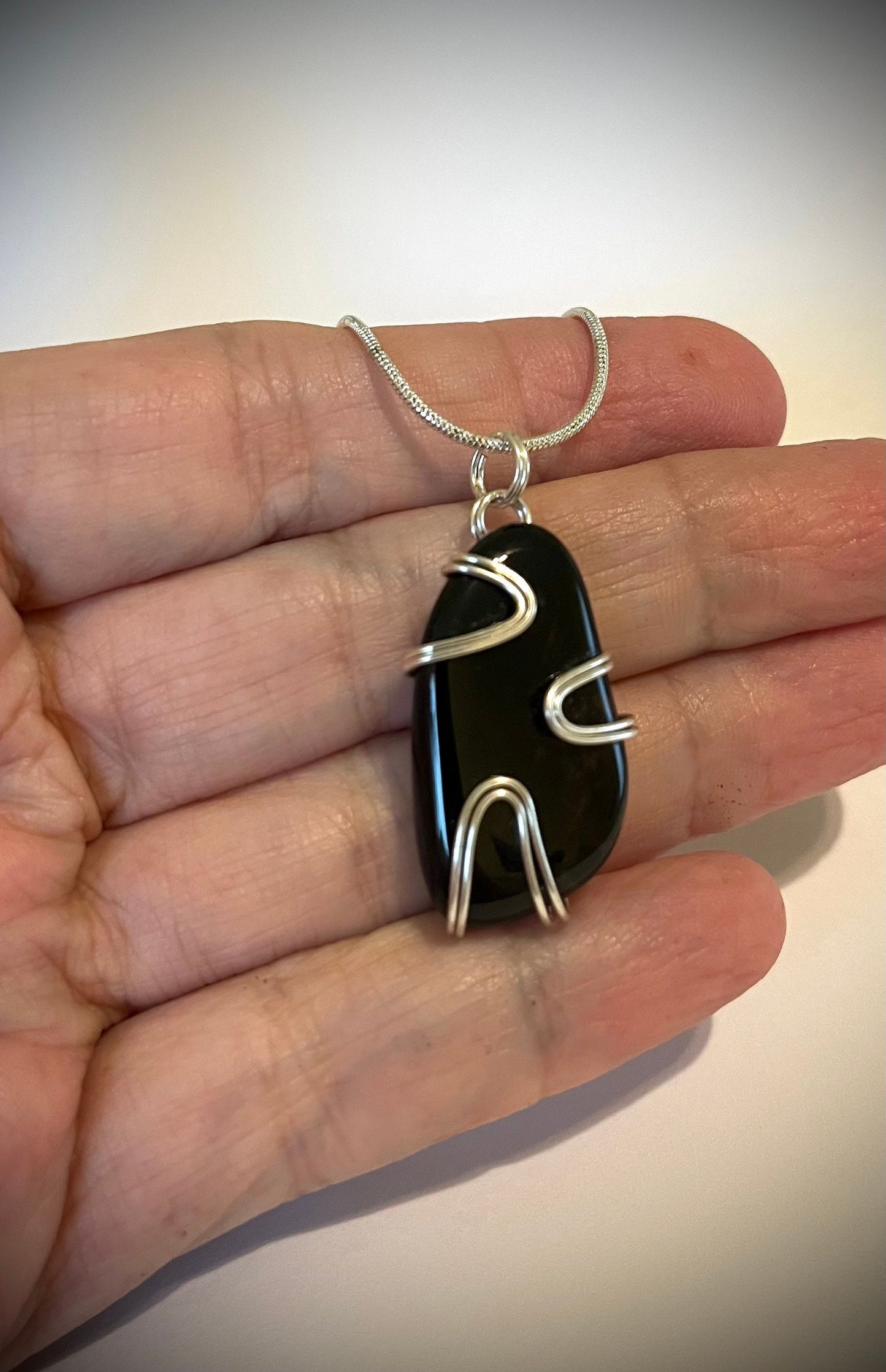 Black Onyx Necklace, Gifts for Her, Beachy Jewelry, Outer Banks, Genuine, Wire Wrapped