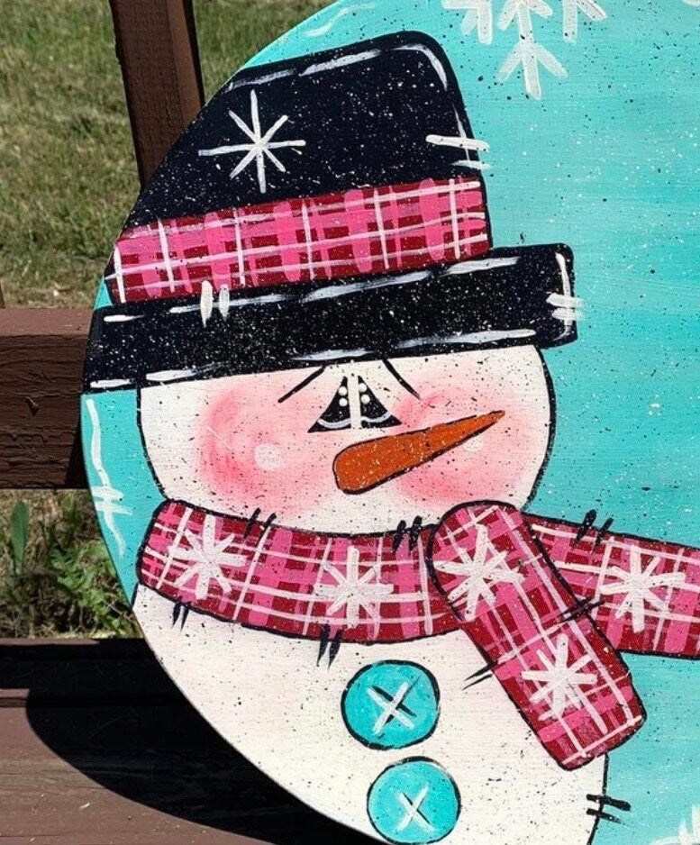 Personalized Snowman Door Hanger: Hand-Painted Winter Decor