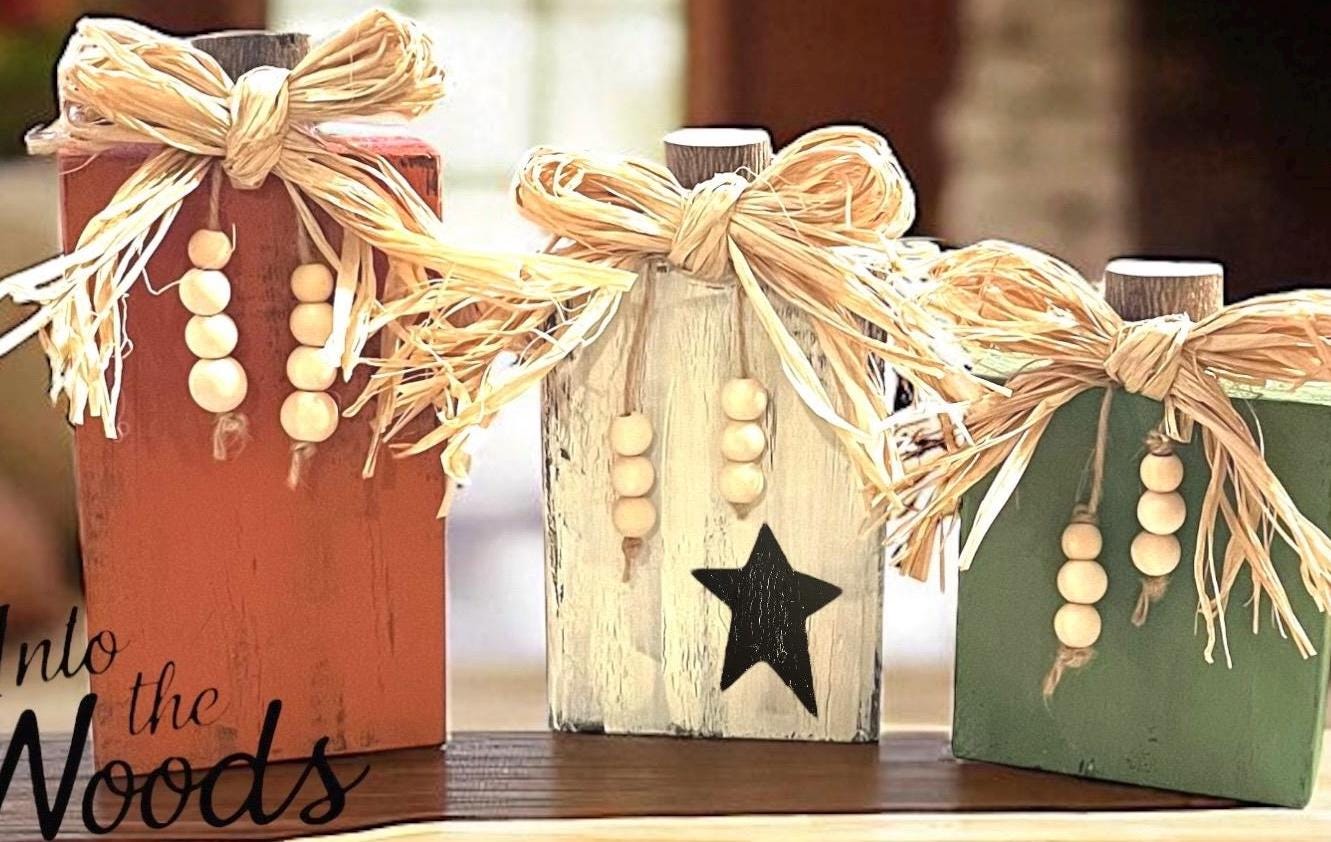 Trio of Wooden Pumpkin Sitters, Personalized