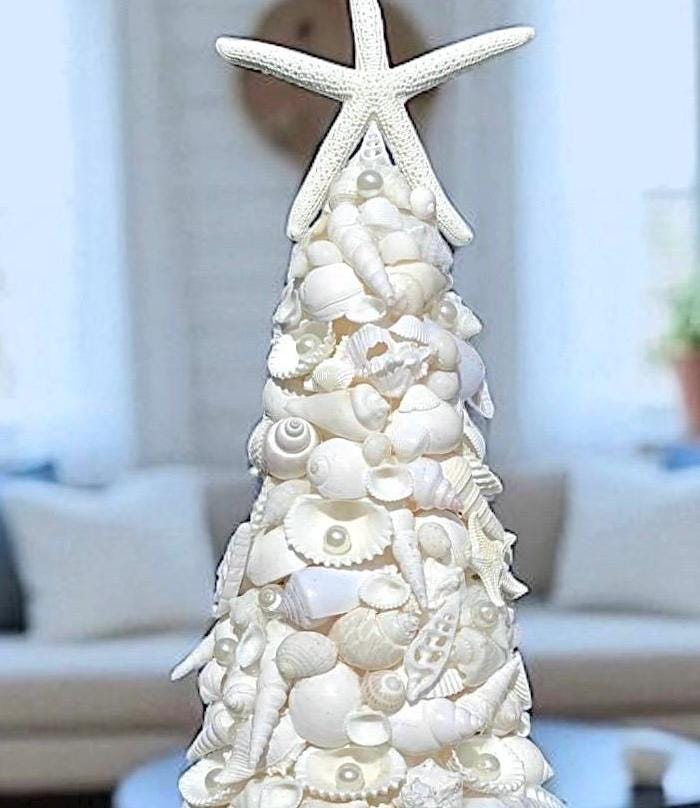 White Seashell Tree: Nautical Coastal Decor (16")