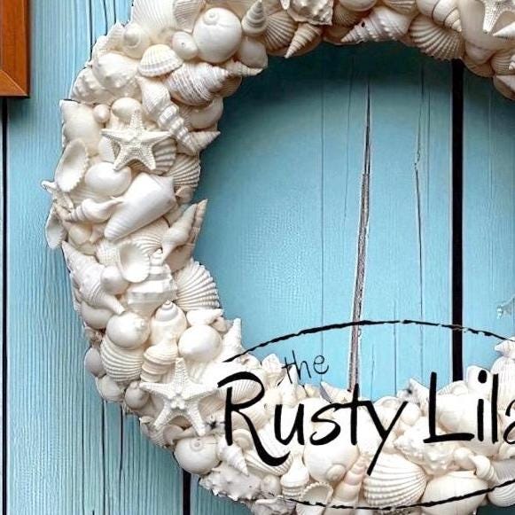 Seashell Wreath: White Shells & Starfish, Coastal Decor (12-13β)
