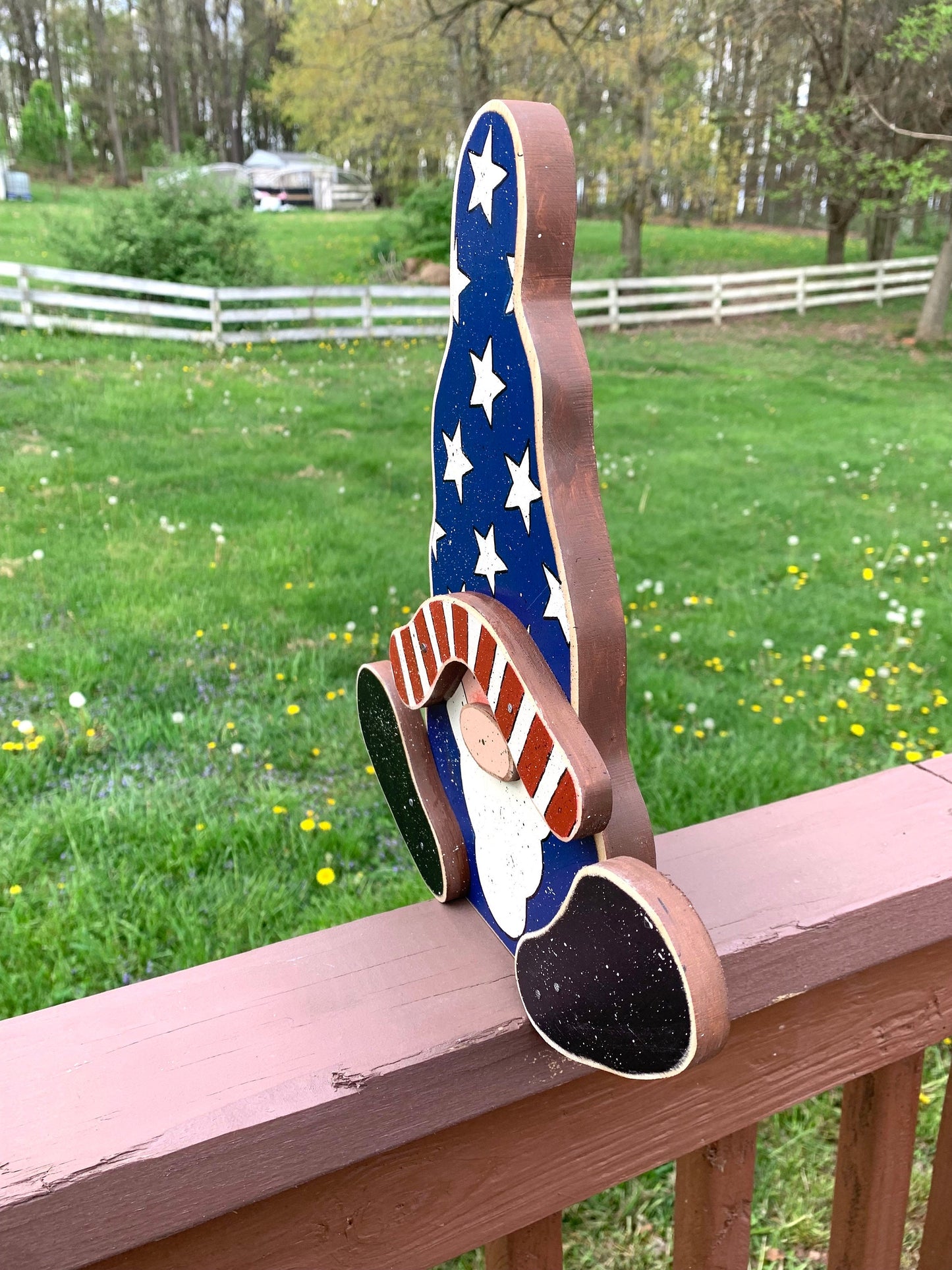 Personalized Patriotic Gnome Sitter: Wooden Uncle Sam Decor