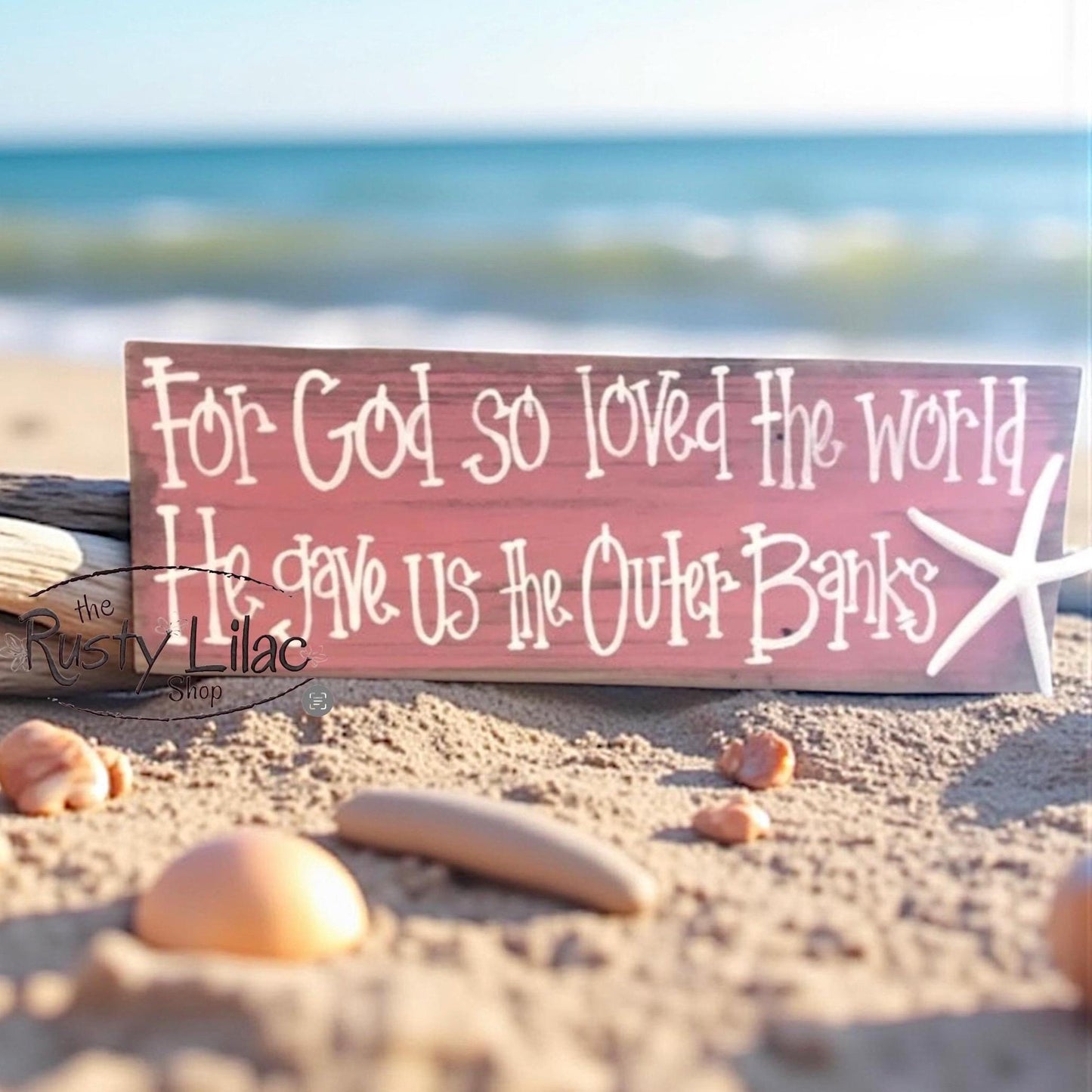 Outer Banks Sign: Hand-Painted Coastal Wall Art with Starfish