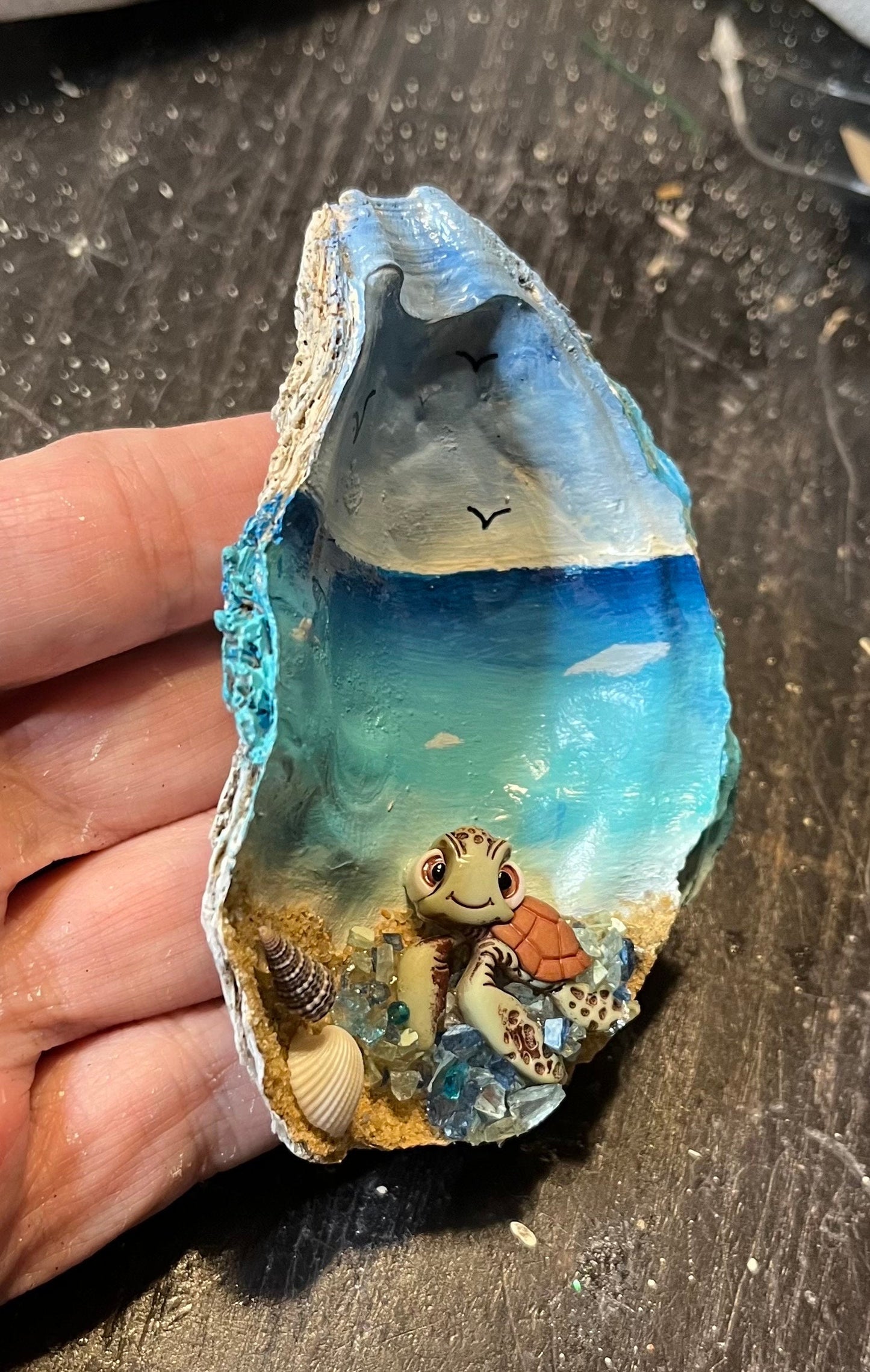 Sea Turtle, Shelf Table Sitter, Oyster Shell, Nautical Decor, Gifts for Her, Personalized, Beach Remembrance, Turtle Lover