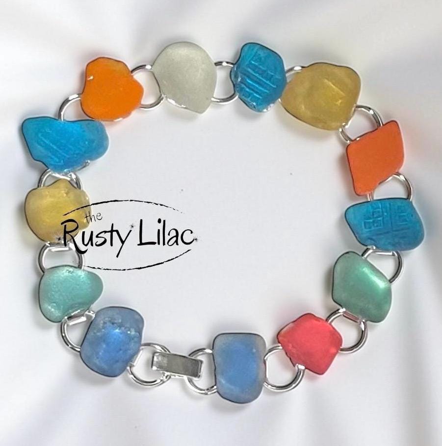 Genuine Sea Glass Bracelet: Sterling Silver Beach Jewelry