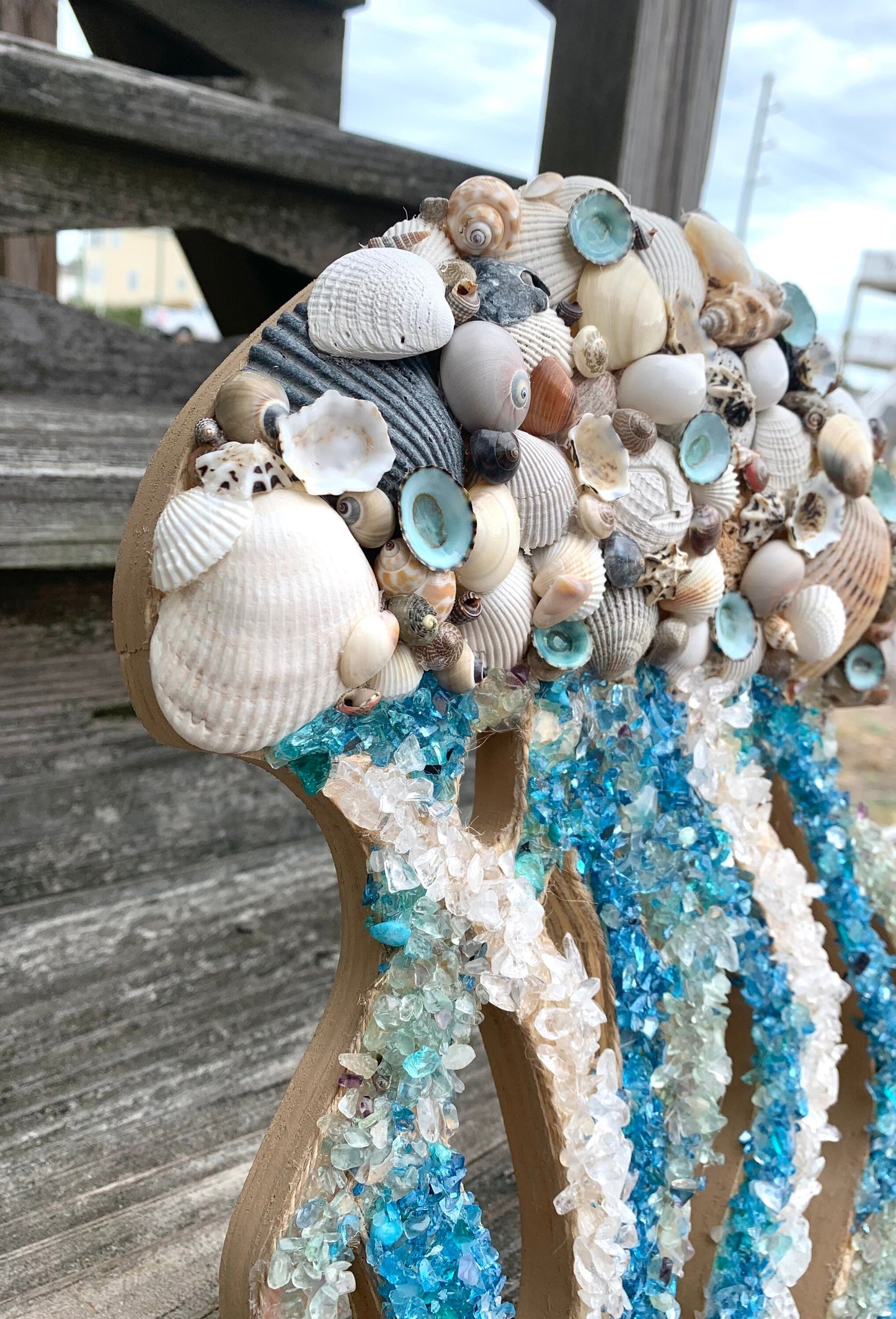 Blinged Out Jellyfish Decor: Outer Banks Shell Art, Quartz & Fluorite