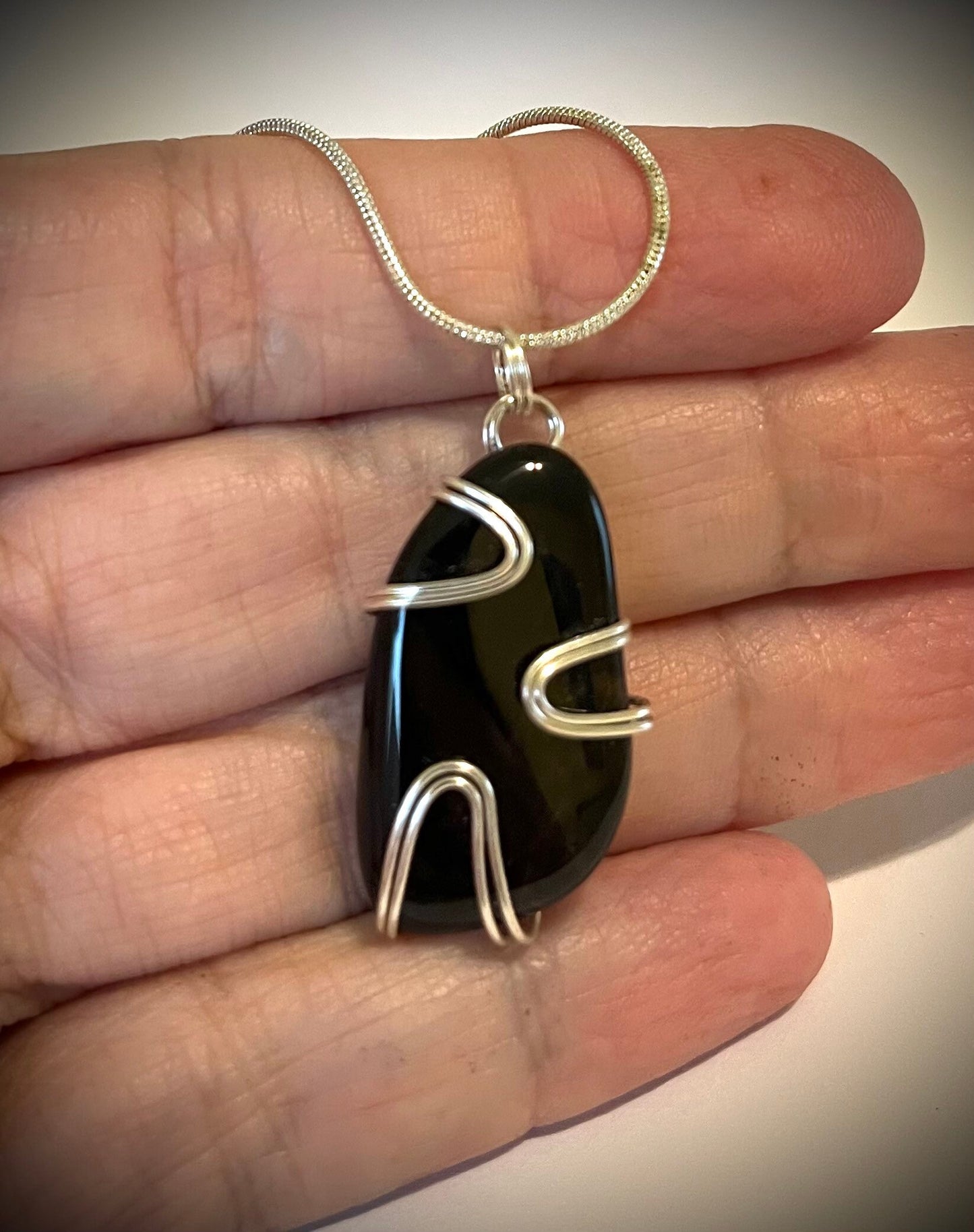 Black Onyx Necklace, Gifts for Her, Beachy Jewelry, Outer Banks, Genuine, Wire Wrapped