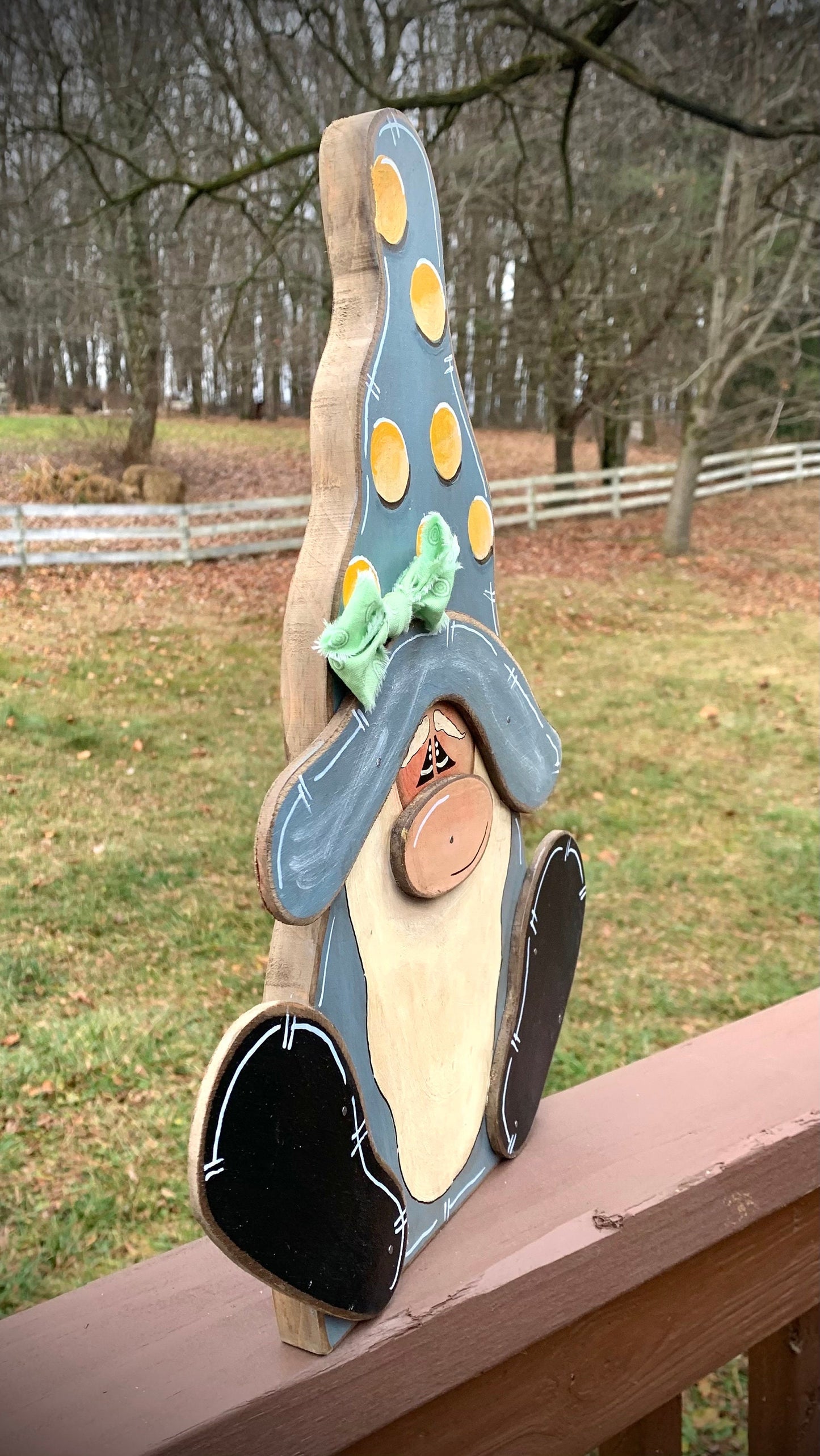 Personalized Spring Gnome Sitter: Hand Cut Wooden Decor (17")