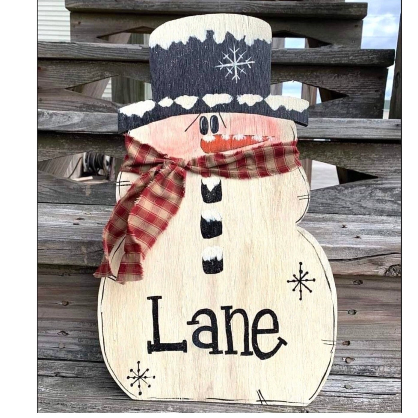 Personalized Wooden Snowman Wall Hanger: Winter Decor