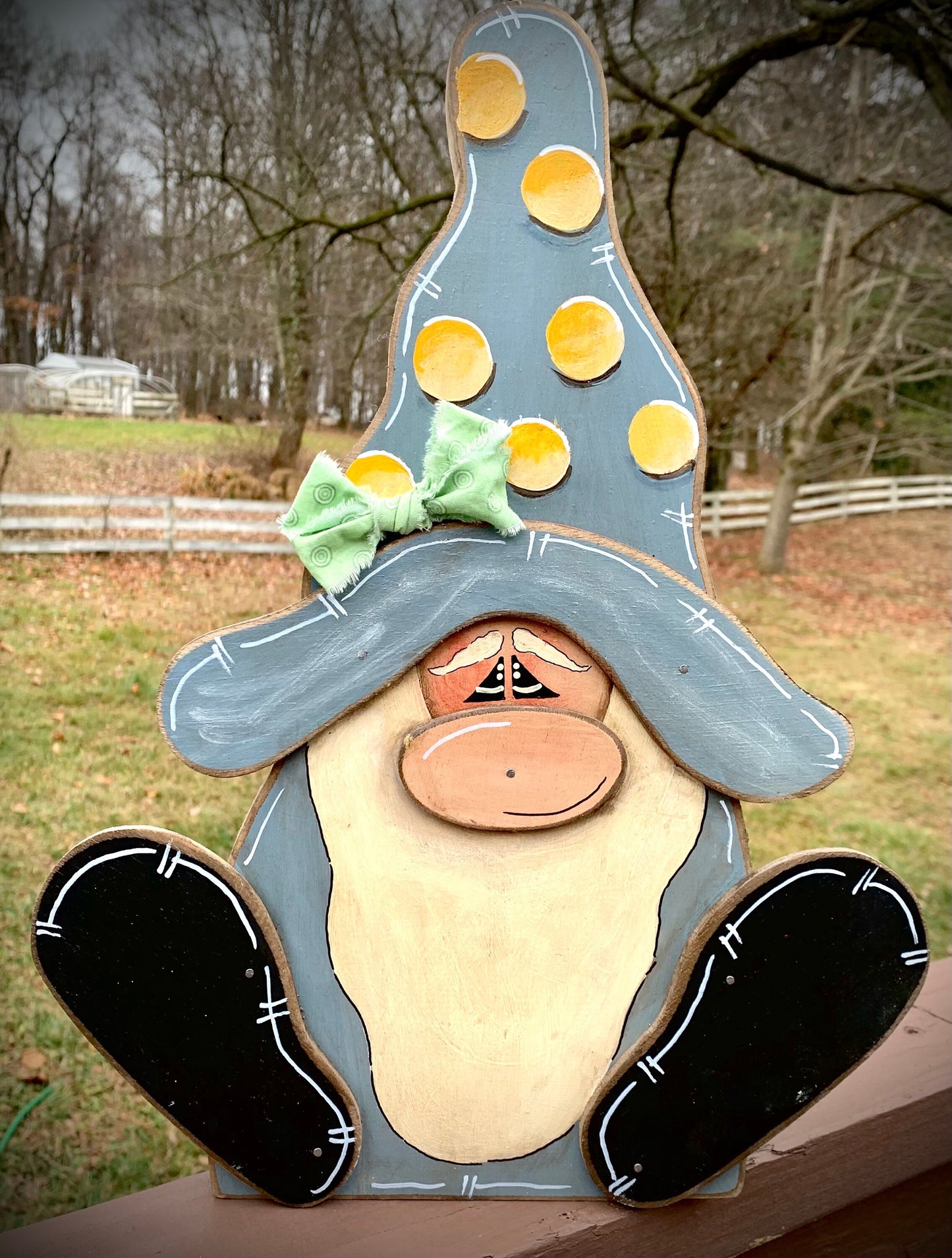 Personalized Spring Gnome Sitter: Hand Cut Wooden Decor (17")