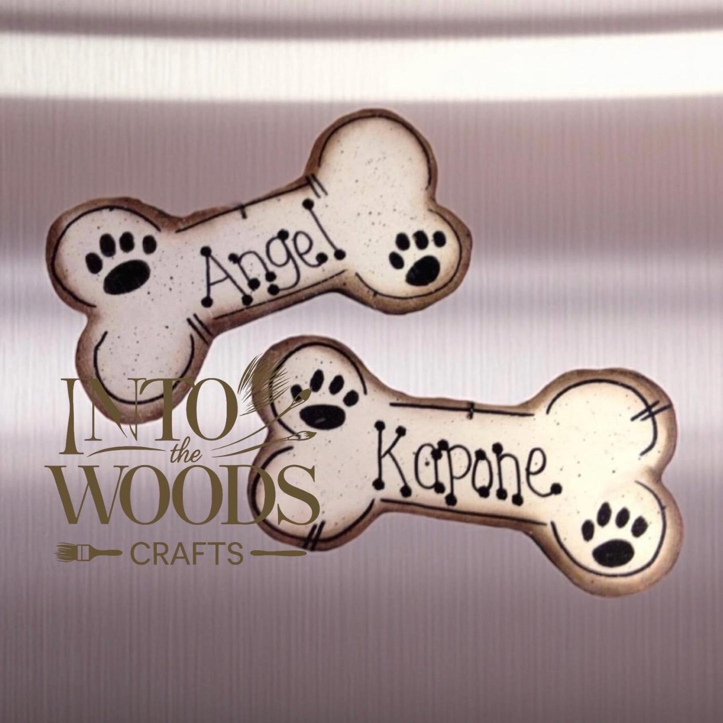 Personalized Dog Bone Ornament: Hand-Painted Wood Pet Decor, Magnet