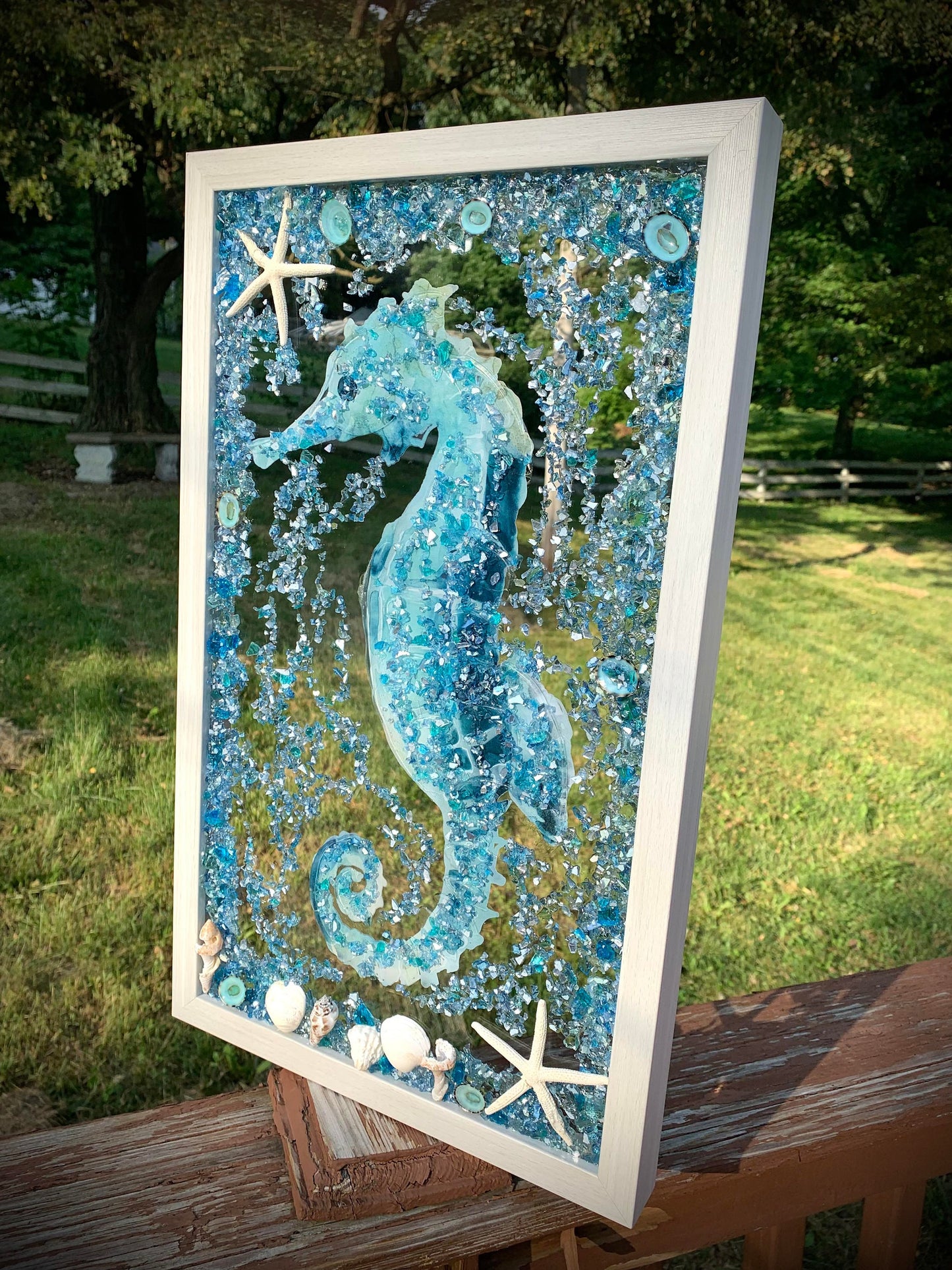 Seahorse Crushed Glass Window Frame