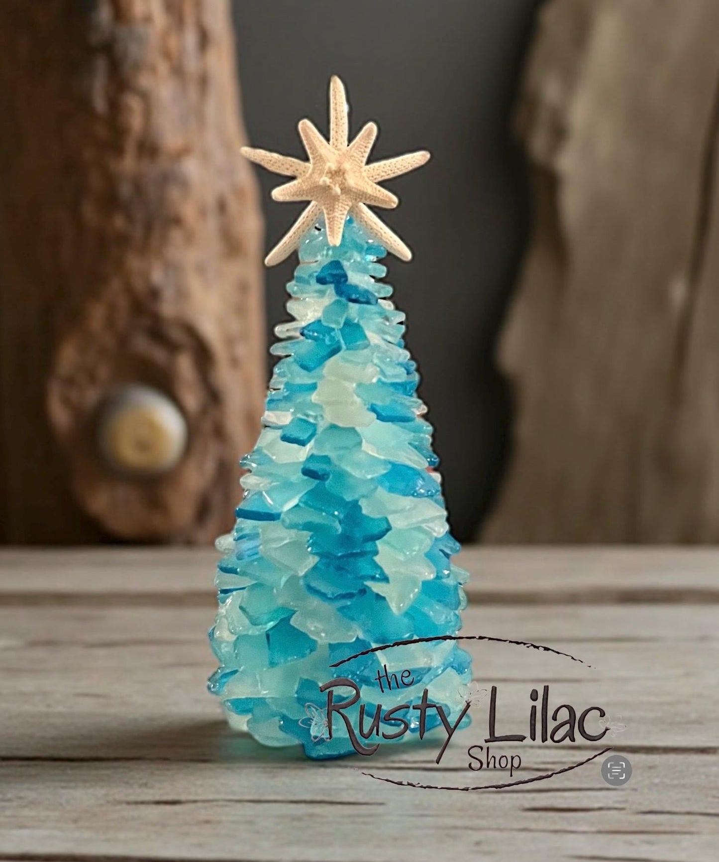 Tumbled Beach Glass Tree: Starfish Topper, Coastal Christmas Decor