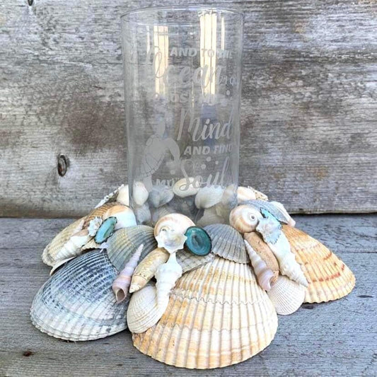Sea Turtle Etched Glass Vase: Seashell Beach Decor