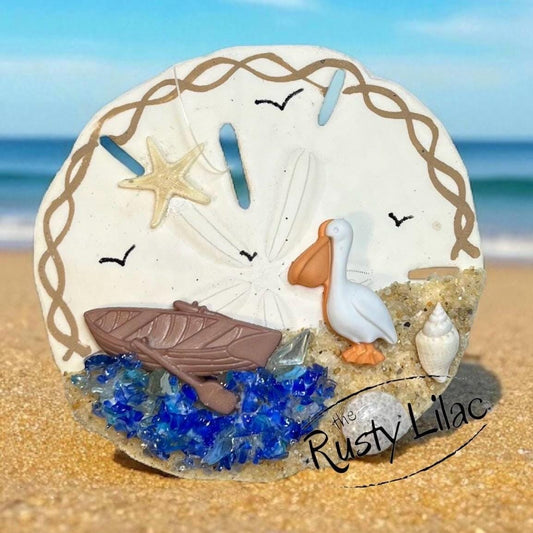 Handcrafted Pelican Sand Dollar Ornament: Personalized Beach Decor