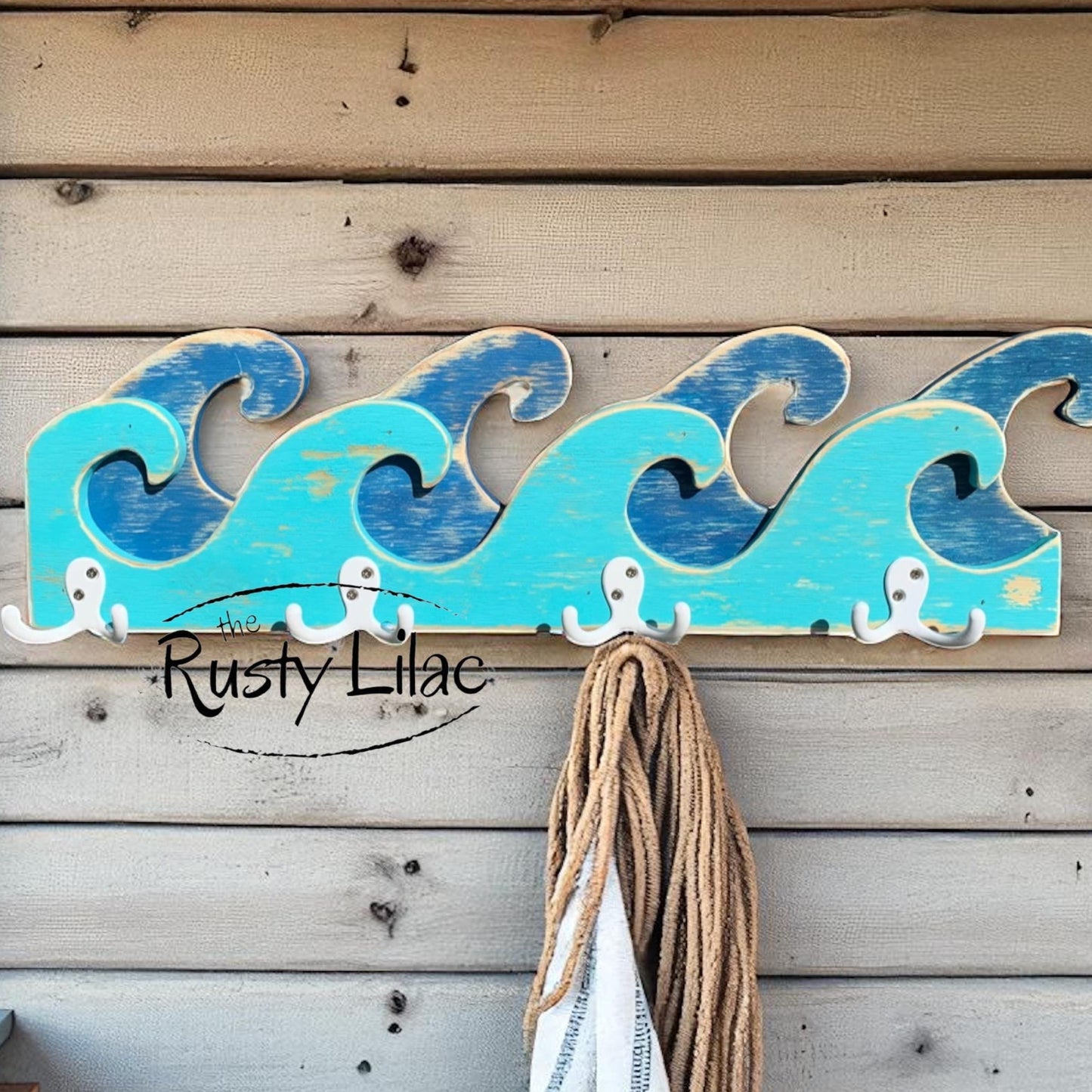 Upcycled Wood Wave Towel Holder: Distressed Beach Rack