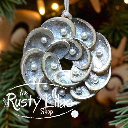 Abalone Shell Ornament, Pearls, Magnet, Nautical Decor, Gifts for Her, Beach Remembrance, Coastal Decor