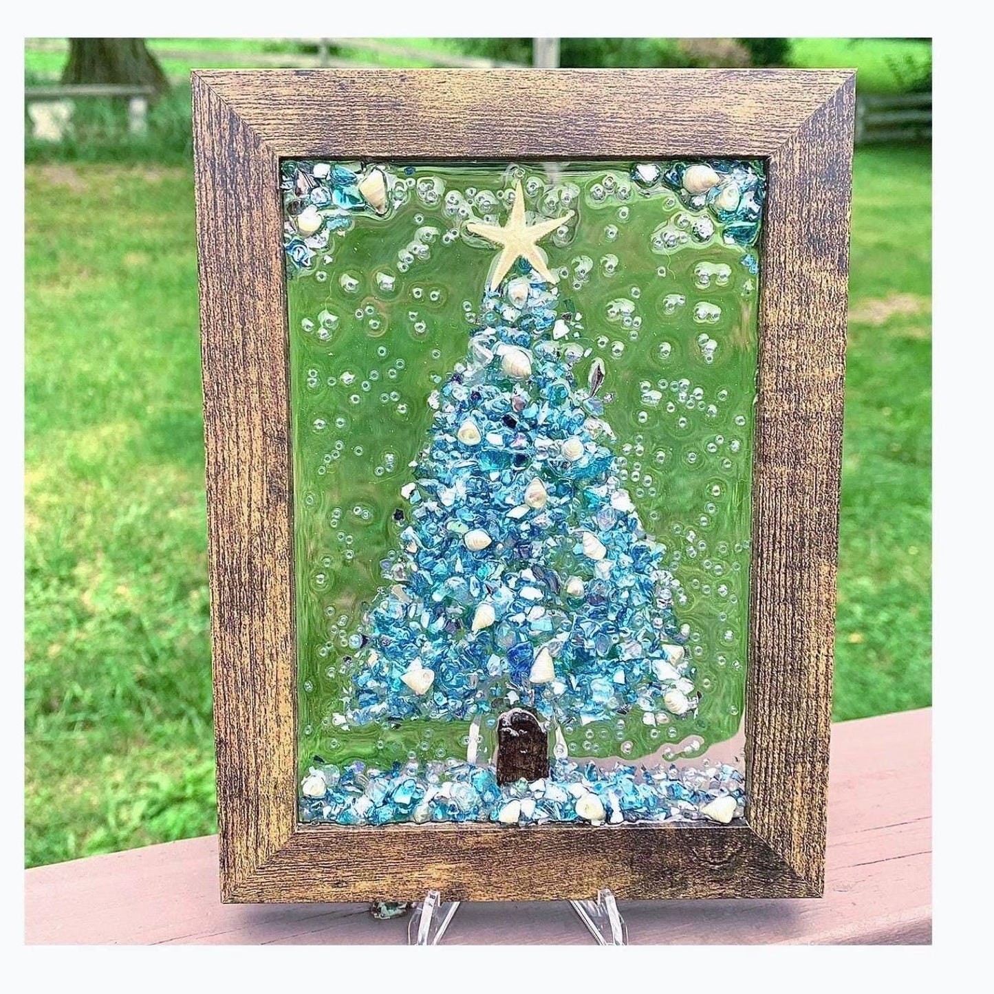 Crushed Glass Blue Christmas Tree Glass Frame
