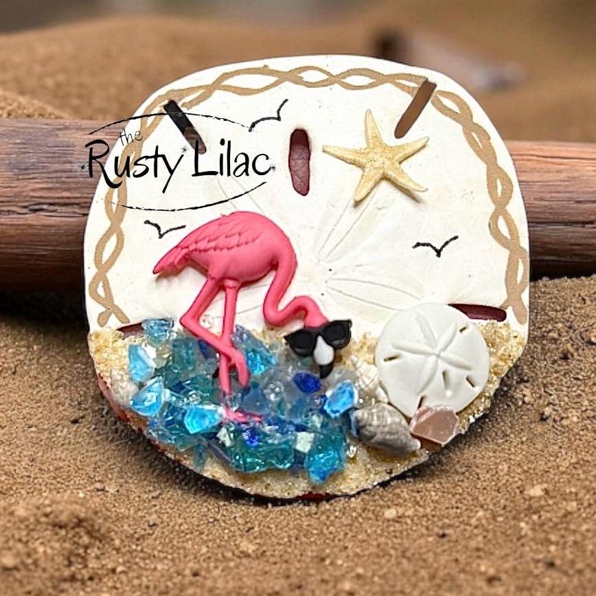 Personalized Flamingo Sand Dollar Ornament: Beach Nautical Decor