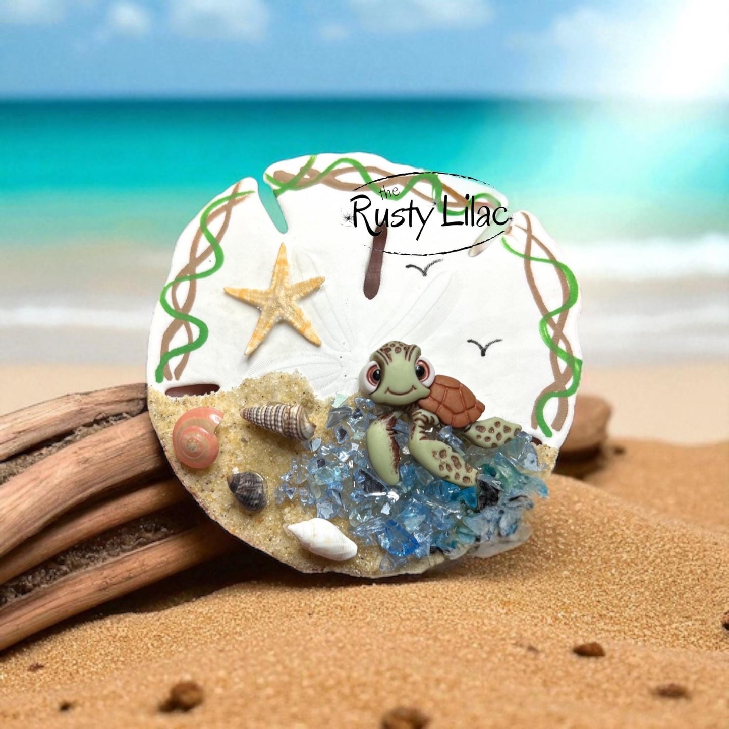Handcrafted Sea Turtle Sand Dollar Ornament: Personalized Beach Decor