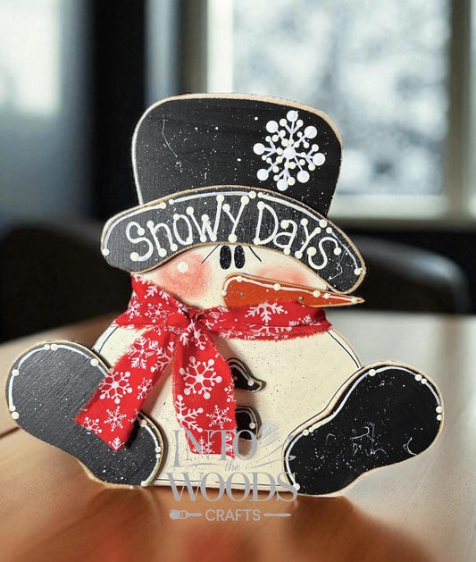 Personalized Snowman Sitter: Hand Cut Wooden Winter Decor