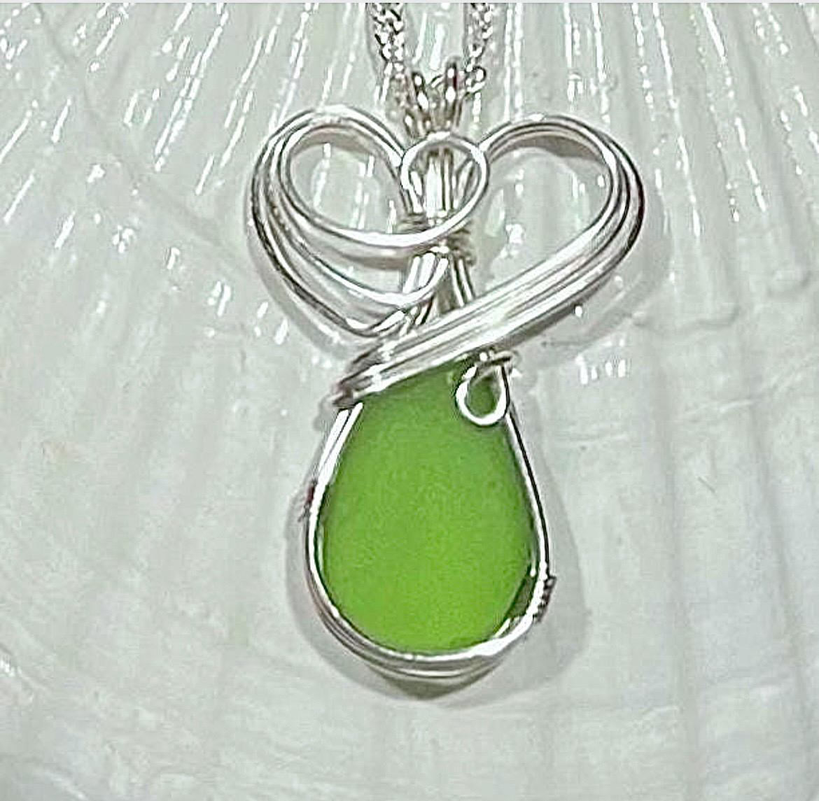 Angel Sea Glass Necklace, Gifts for Her, Beachy Jewelry, Outer Banks, Genuine Sea Glass, Wire Wrapped, Sea Glass Necklace, Aqua Sea Glass