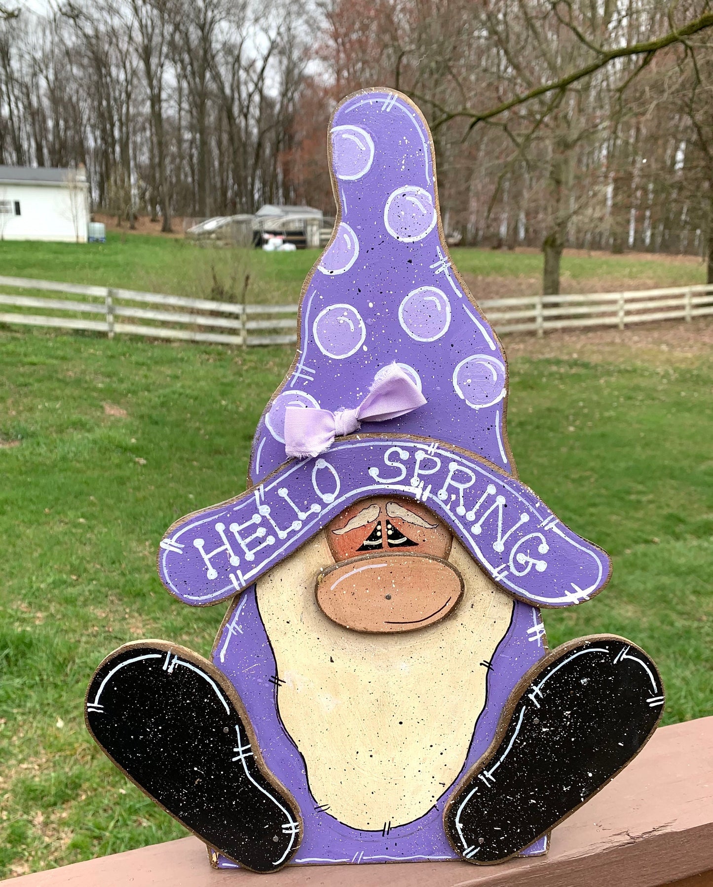 Personalized Spring Gnome Sitter: Hand Cut Wooden Decor (17")
