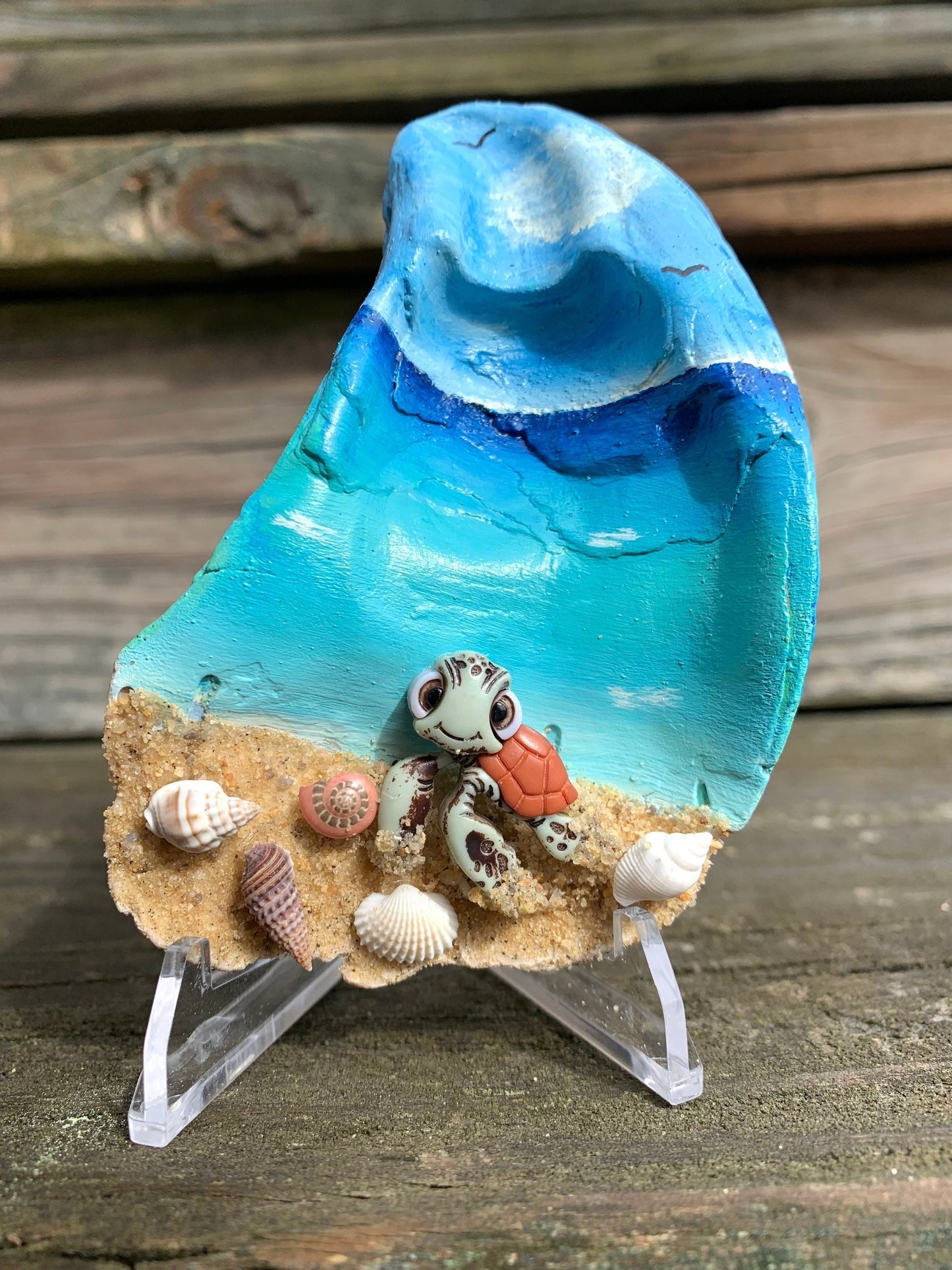 Sea Turtle, Shelf Table Sitter, Oyster Shell, Nautical Decor, Gifts for Her, Personalized, Beach Remembrance, Turtle Lover
