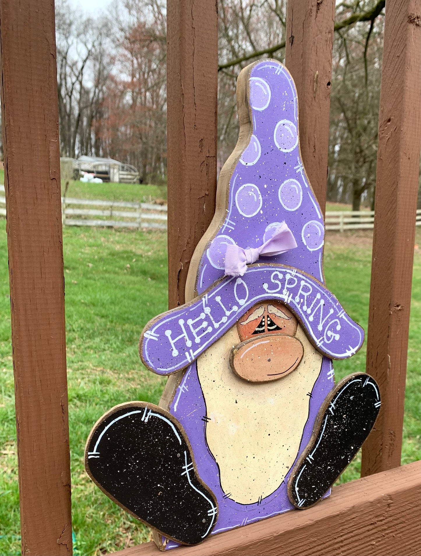 Personalized Spring Gnome Sitter: Hand Cut Wooden Decor (17")