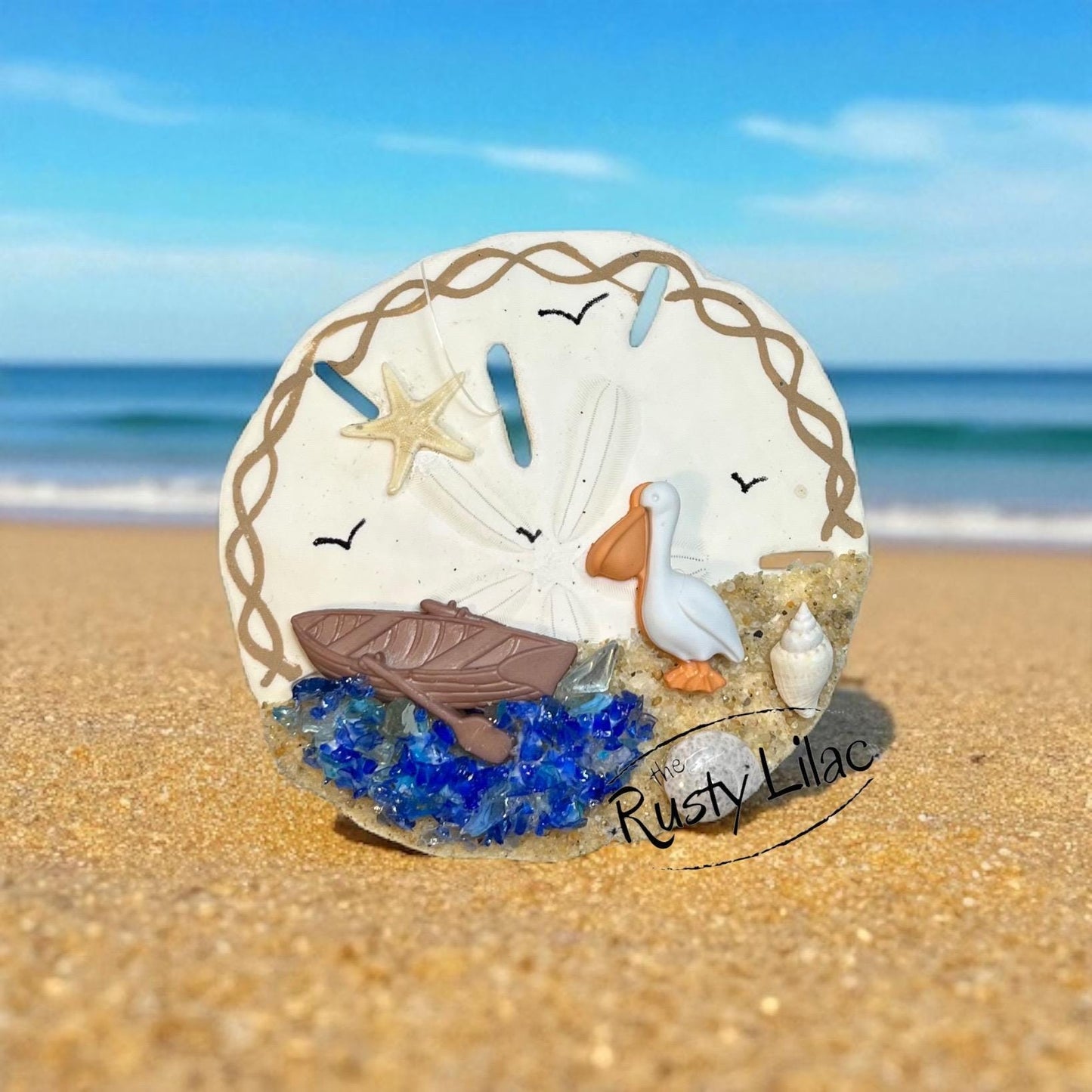 Handcrafted Pelican Sand Dollar Ornament: Personalized Beach Decor