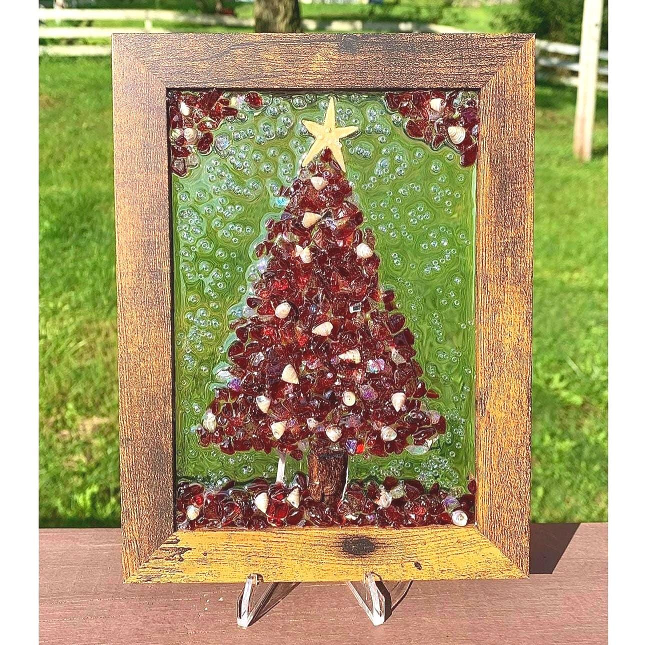 Red Crushed Glass Christmas Tree Frame