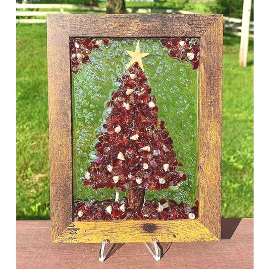 Red Crushed Glass Christmas Tree Frame