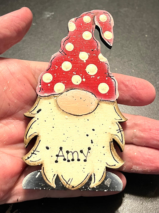 Handpainted Gnome Ornament: Personalized Christmas Decor, Gift Tag or Magnet