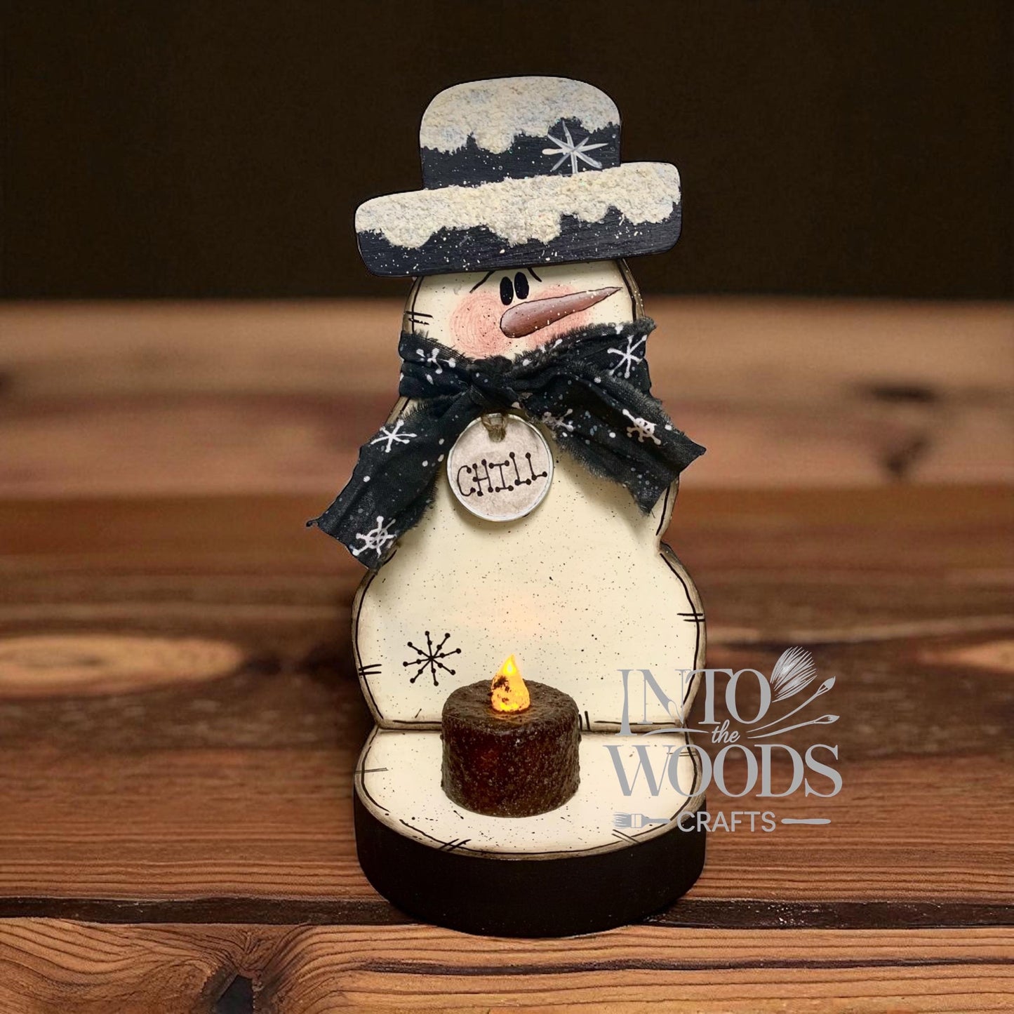 Primitive Snowman Tea Light Holder: Winter Table Decor