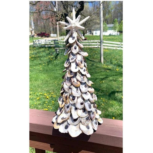 Handcrafted Oyster Shell Tree: Coastal Decor with Starfish