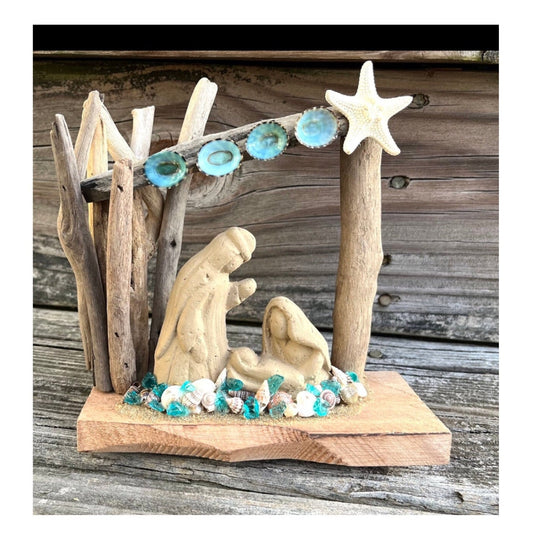 Driftwood Nativity with Starfish and Blue Limpets