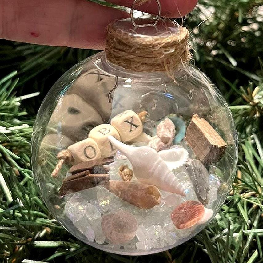 Beach Christmas Ornament: OBX Nautical Decor, Shells & Glass