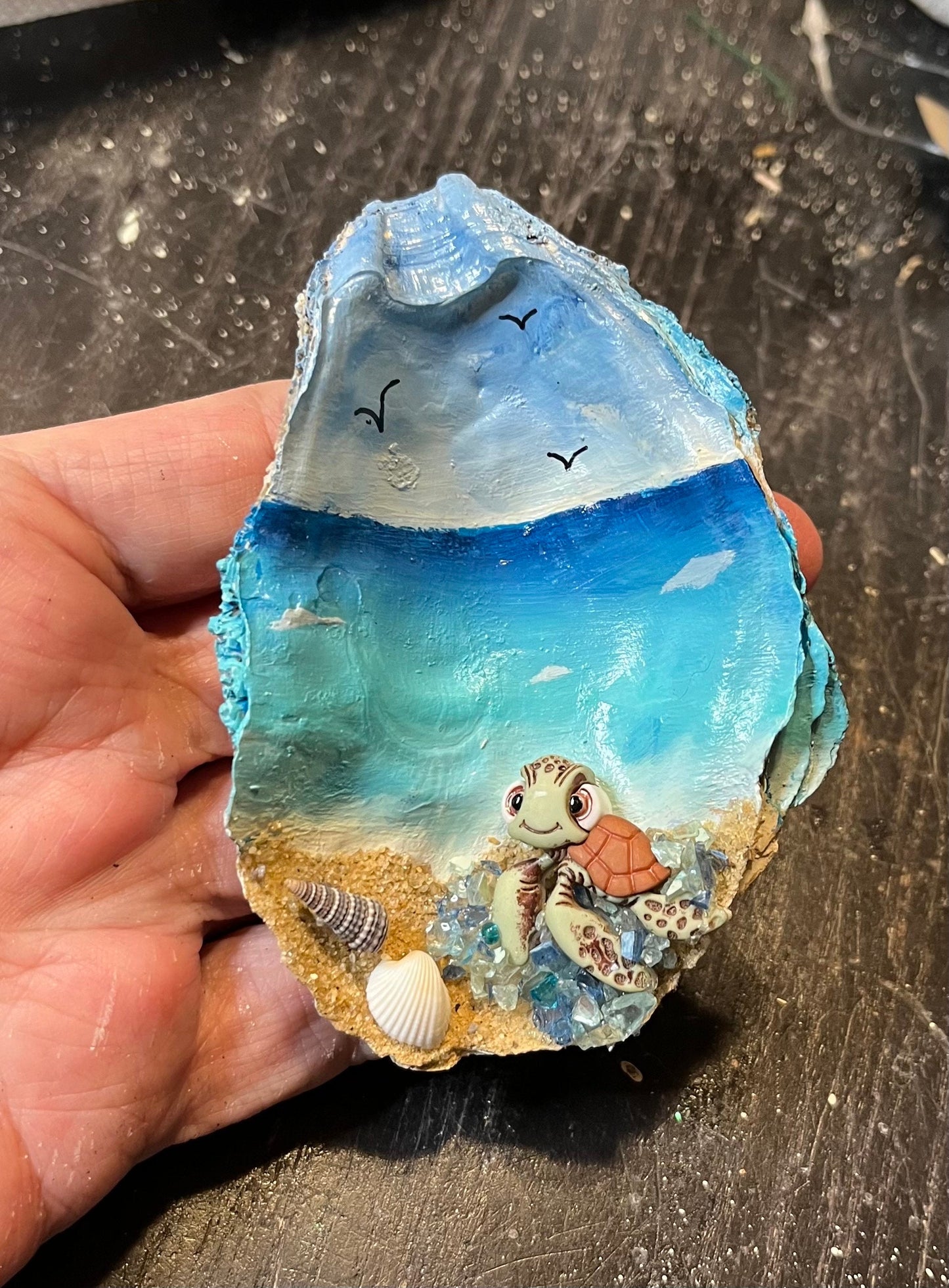 Sea Turtle, Shelf Table Sitter, Oyster Shell, Nautical Decor, Gifts for Her, Personalized, Beach Remembrance, Turtle Lover