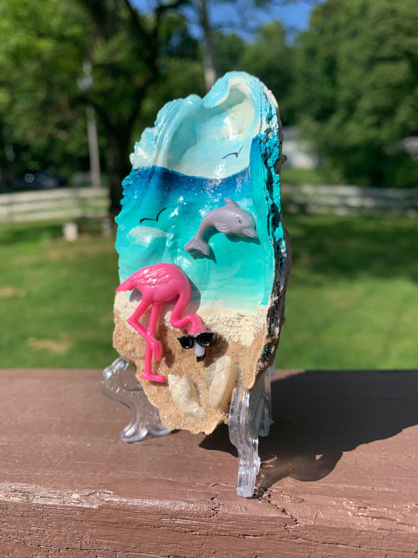 Flamingo, Shelf Table Sitter, Oyster Shell, Nautical Decor, Gifts for Her, Personalized, Beach Remembrance, Ornament