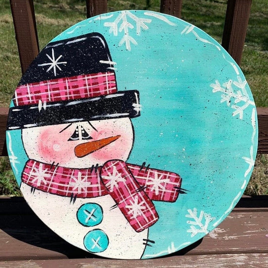 Personalized Snowman Door Hanger: Hand-Painted Winter Decor