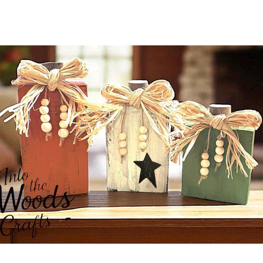 Trio of Wooden Pumpkin Sitters, Personalized