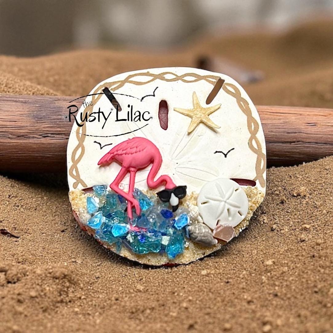 Personalized Flamingo Sand Dollar Ornament: Beach Nautical Decor