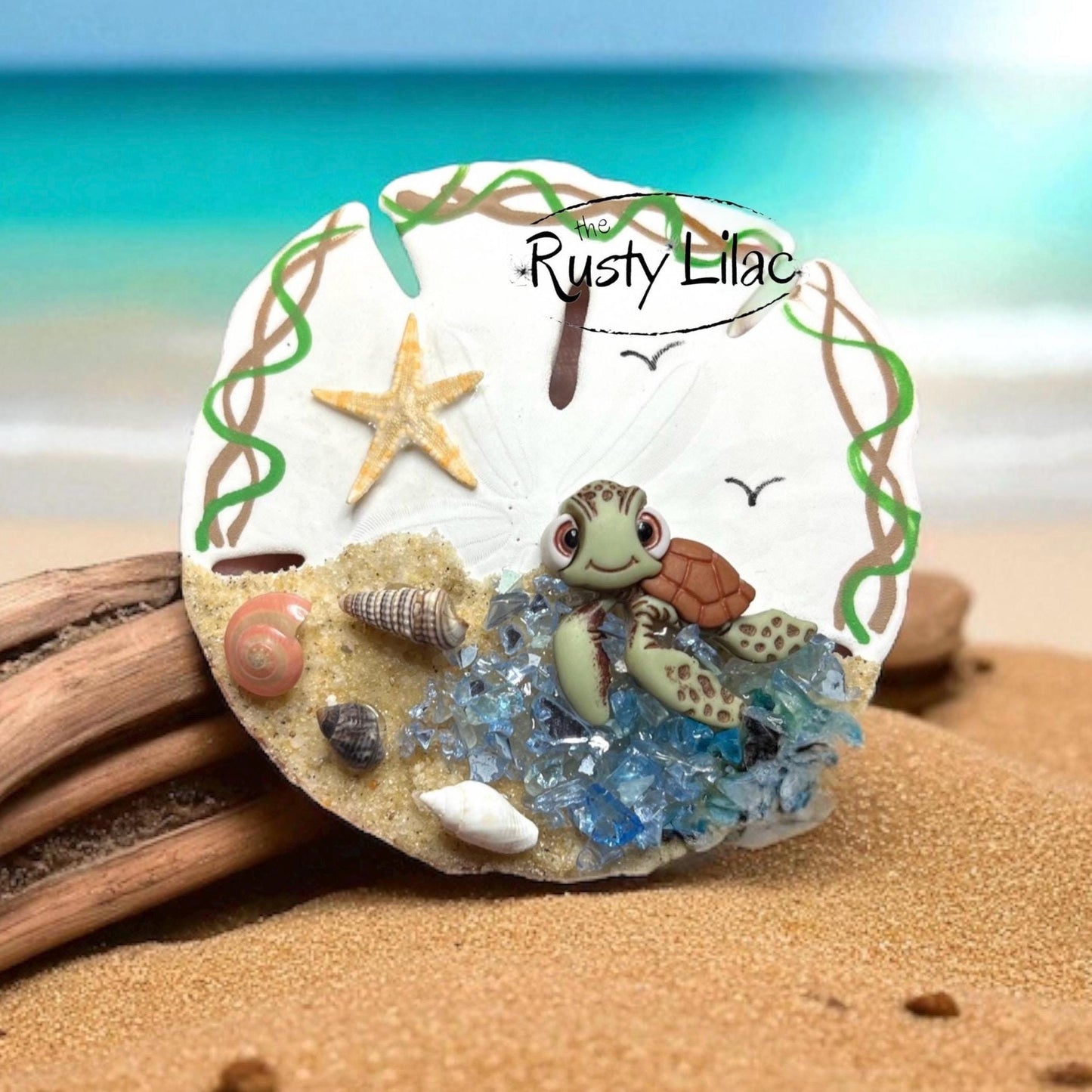 Handcrafted Sea Turtle Sand Dollar Ornament: Personalized Beach Decor