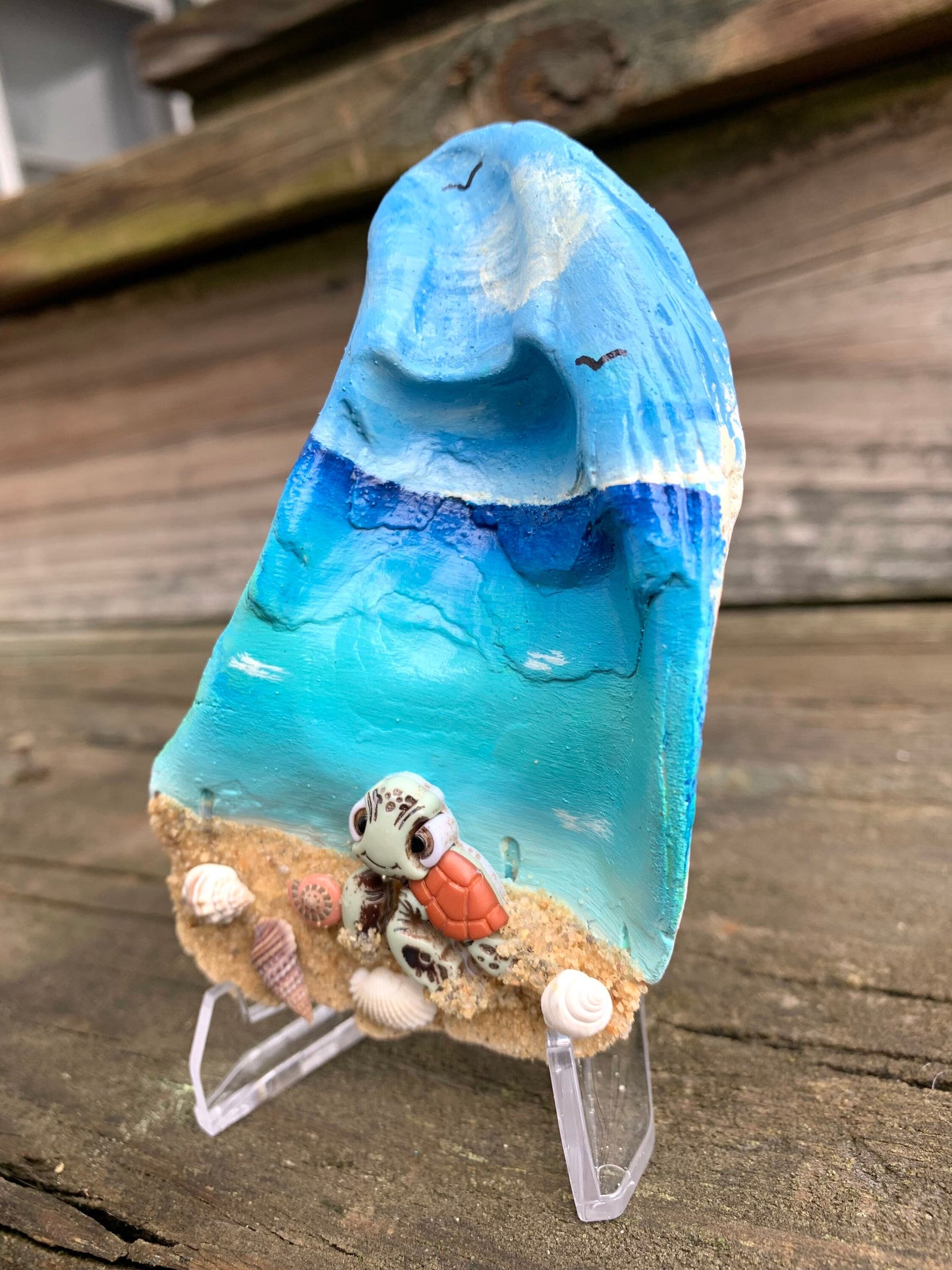 Sea Turtle, Shelf Table Sitter, Oyster Shell, Nautical Decor, Gifts for Her, Personalized, Beach Remembrance, Turtle Lover