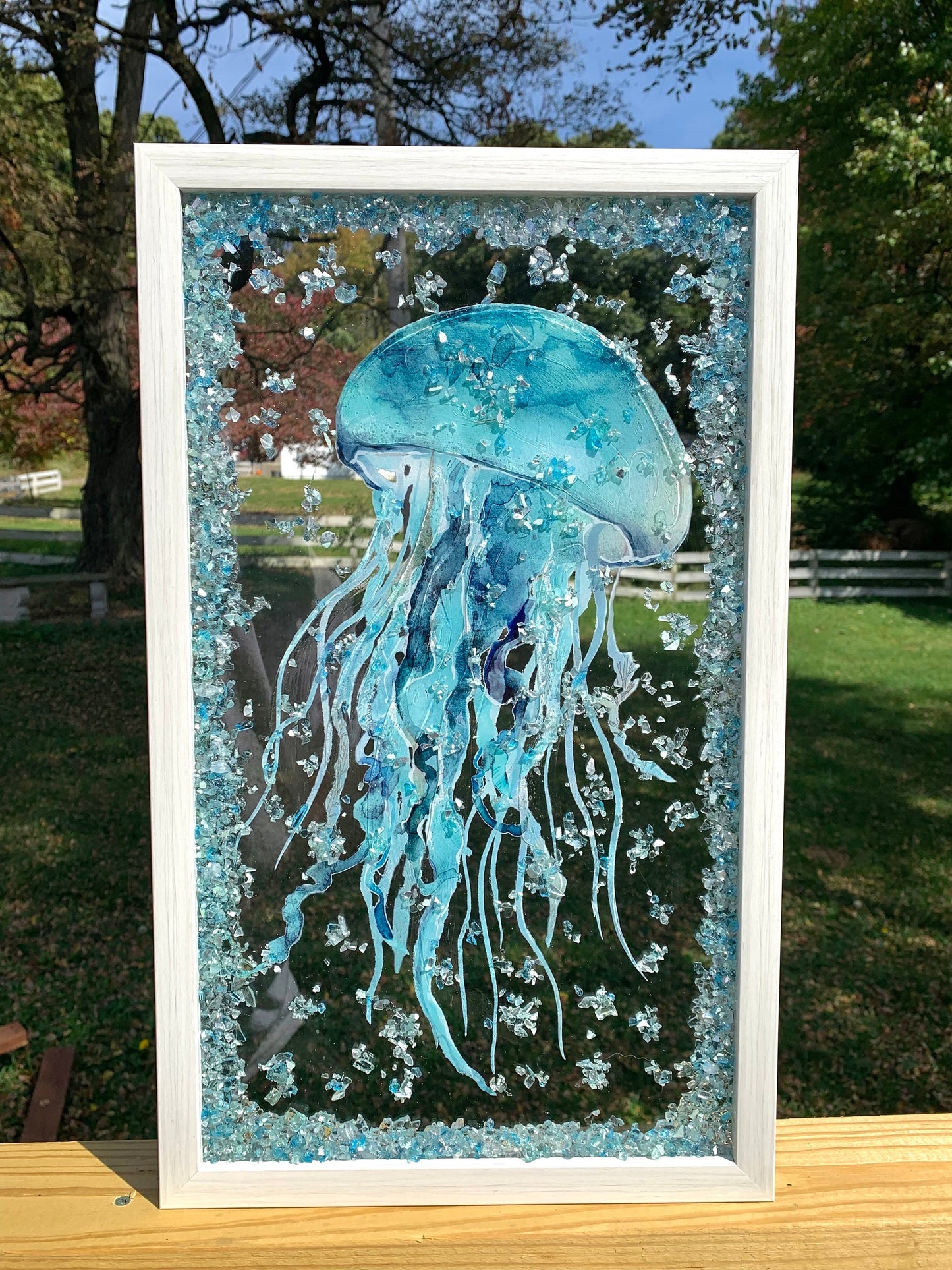 Jellyfish Crushed Glass Window