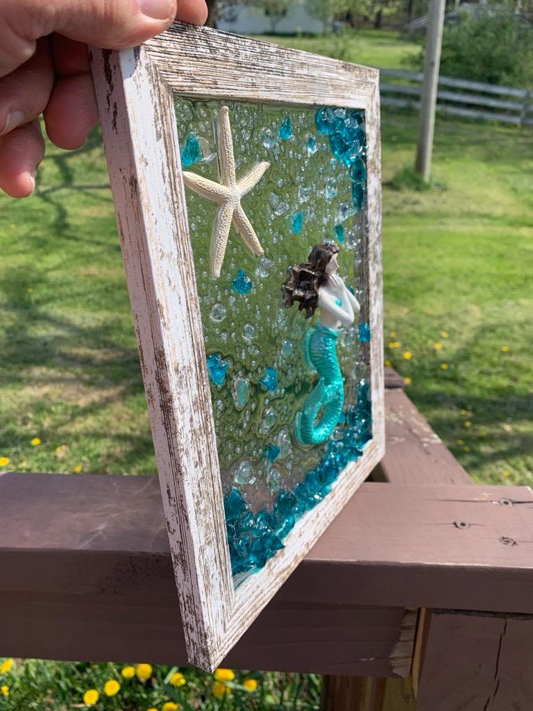 3D Mermaid Crushed Glass Wall Art: Nautical Starfish Decor