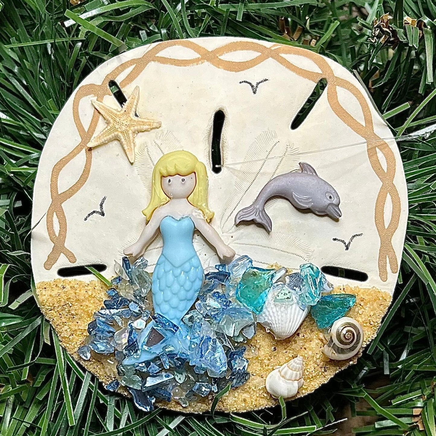 Personalized Mermaid Sand Dollar Ornament: Beach Decor, Nautical Gift