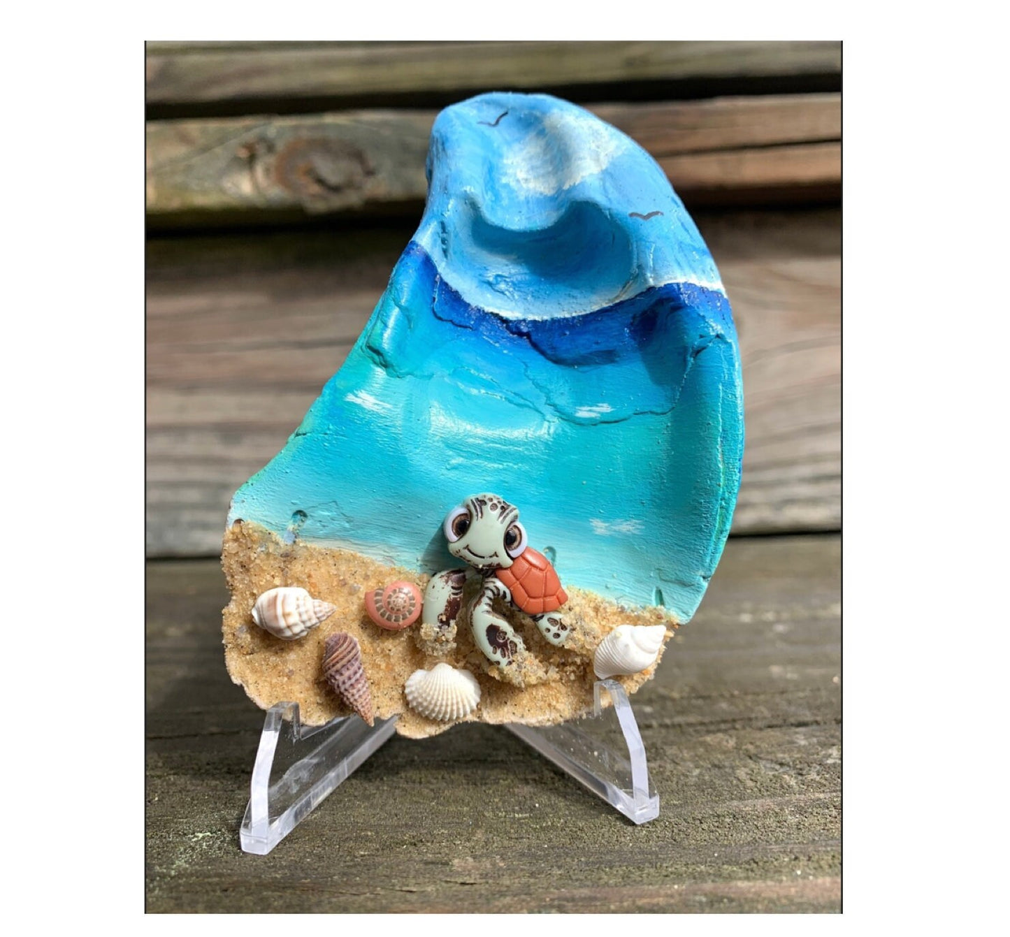 Sea Turtle, Shelf Table Sitter, Oyster Shell, Nautical Decor, Gifts for Her, Personalized, Beach Remembrance, Turtle Lover